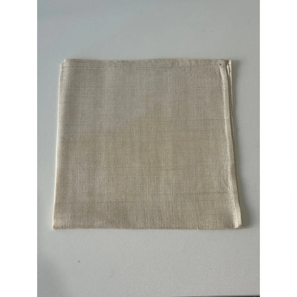 Solid Beige Linen Blend Square Napkin Cloth Hemmed Edges Set of 8